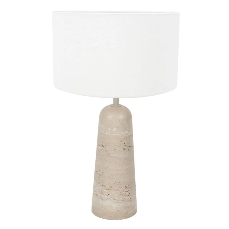 Alessia 1-lichts Tafellamp large Travertin met linnen kap