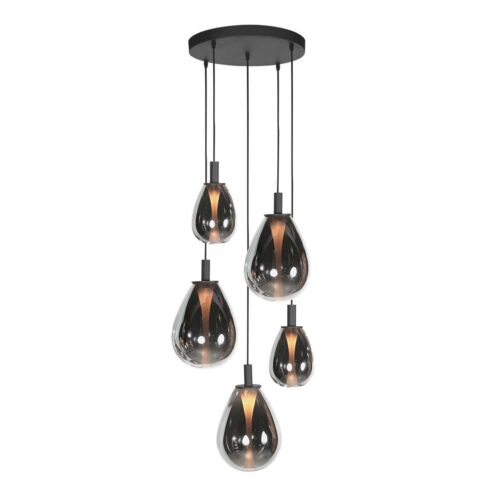 Edgar 5-lichts getrapte Hanglamp Smoke Glas