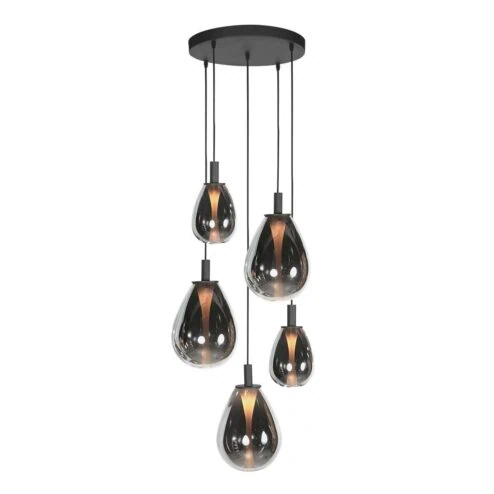 Edgar 5-lichts getrapte Hanglamp Smoke Glas