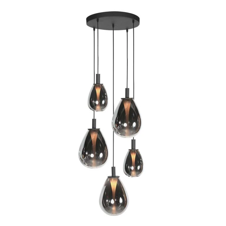 Edgar 5-lichts getrapte Hanglamp Smoke Glas