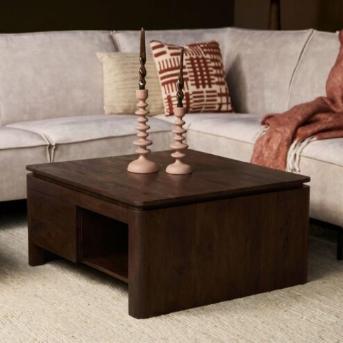 Koba Salontafel vierkant Bruin Mangohout 80cm