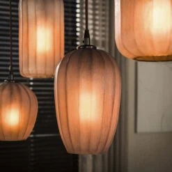 Nevada 5-lichts Hanglamp bruin-frosted glas