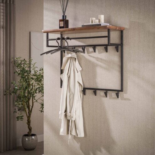 Stockton Kapstok hoog met stang 12 haken Bruin 100cm