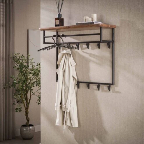 Stockton Kapstok hoog met stang 12 haken Bruin 100cm