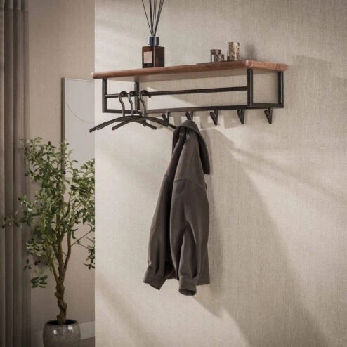 Stockton Kapstok met stang 6 haken Bruin 100cm