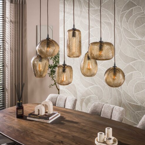 Sully 7-lichts Hanglamp Smoke bruin glas