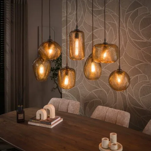 Sully 7-lichts Hanglamp Smoke bruin glas