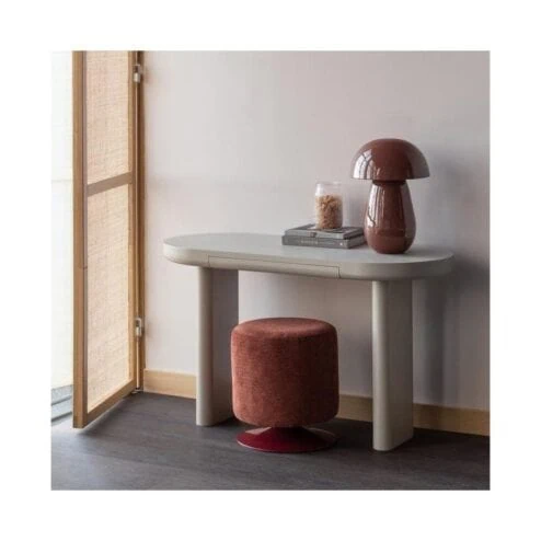 Islen Poef Met draaivoet rond Bouclé Bordeauxrood 39cm