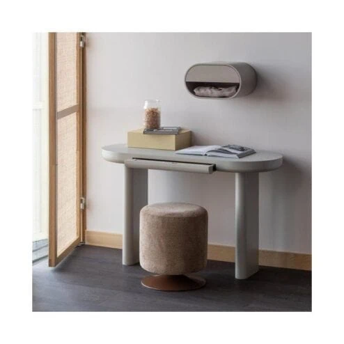 Islen Poef Met draaivoet rond Bouclé Bruin 39cm