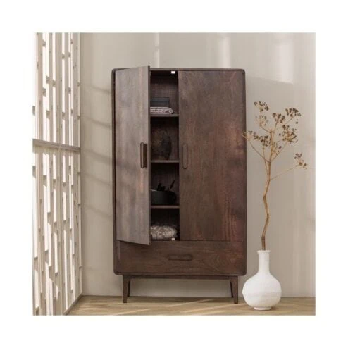 Liya Kledingkast 2-deurs Mangohout Donkerbruin 85cm