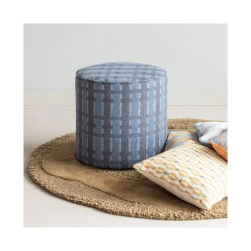 Sarli Poef Hoog rond Grijs/Blauw 46cm