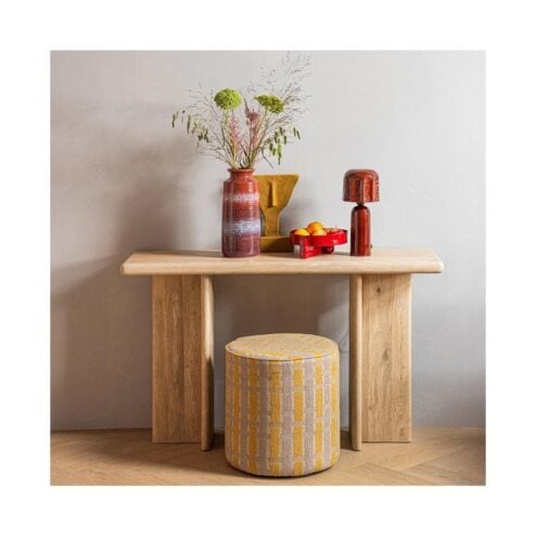 Sarli Poef Hoog rond Taupe/Geel 46cm