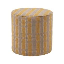 Sarli Poef Hoog rond Taupe/Geel 46cm