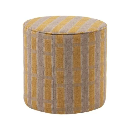 Sarli Poef Hoog rond Taupe/Geel 46cm