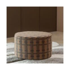 Sarli Poef Laag rond Bruin/Roze 60cm