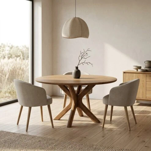 Eettafel Tycho rond Lichtbruin mangohout 150cm
