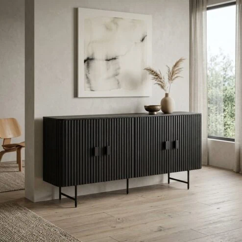 Eleonora dressoir mangohout Remi zwart (4-deurs) - 170cm