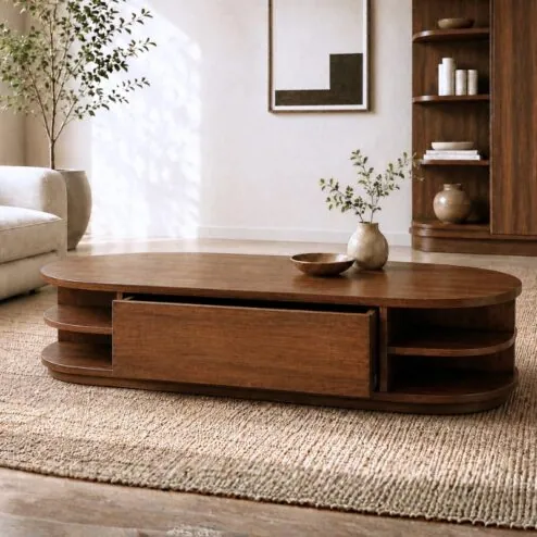Luca salontafel ovaal 2 lades walnoot