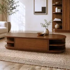 Luca salontafel ovaal 2 lades walnoot