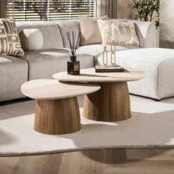 Strato Salontafel driehoekig set van 2 Keramiek Travertin