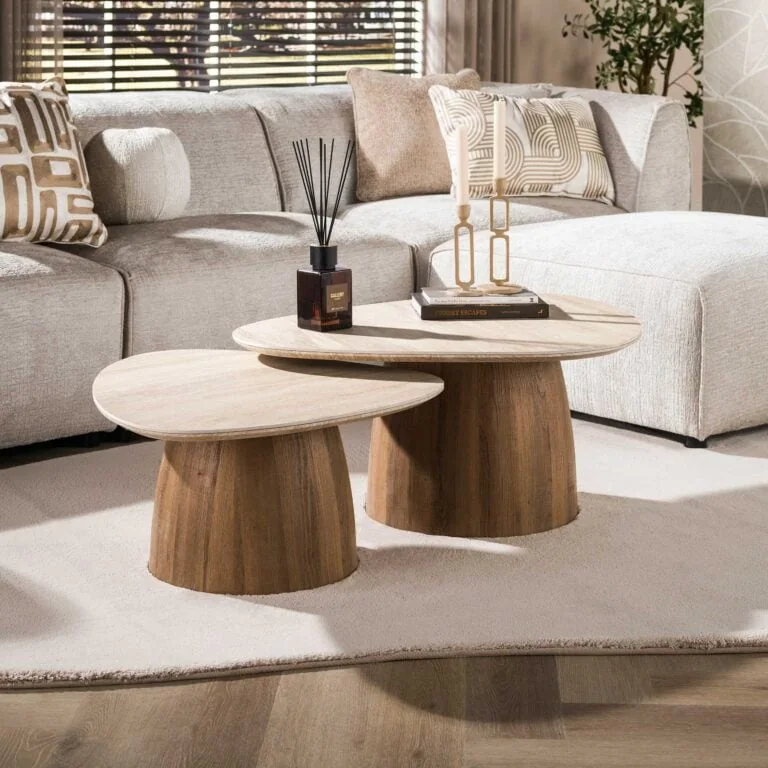 Strato Salontafel driehoekig set van 2 Keramiek Travertin