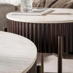 Vittoria Salontafel rond set van 2 Keramiek Bruin (1)