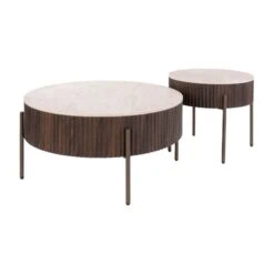 Vittoria Salontafel rond set van 2 Keramiek Bruin (2)