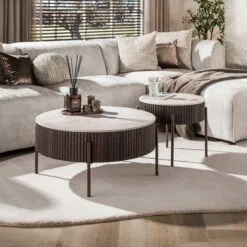 Vittoria Salontafel rond set van 2 Keramiek Bruin