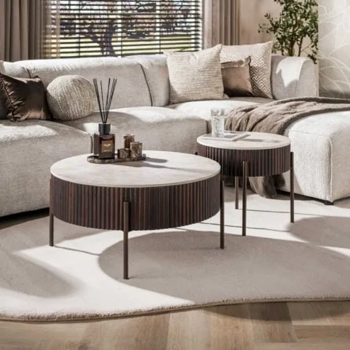 Vittoria Salontafel rond set van 2 Keramiek Bruin