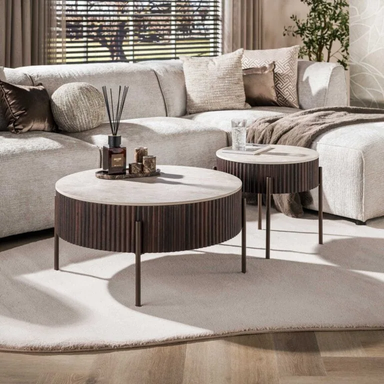 Vittoria Salontafel rond set van 2 Keramiek Bruin